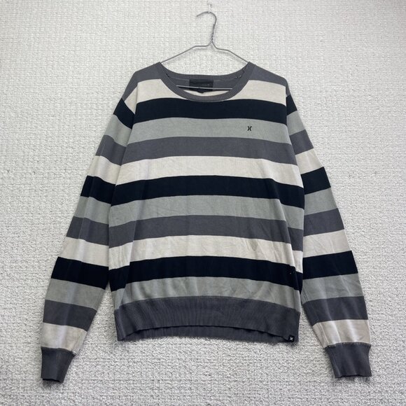Y2K Hurley Mens Pullover Sweatshirt Long Sleeve Striped Men Sz M Surf Read - Picture 1 of 16